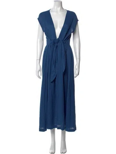 Pre-owned Mara Hoffman V-neck Long Dress In Blue