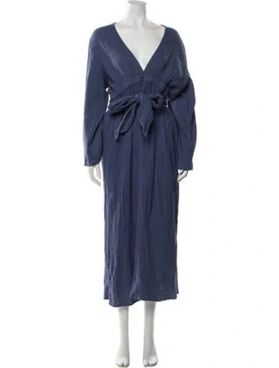 Pre-owned Mara Hoffman V-neck Long Dress In Blue