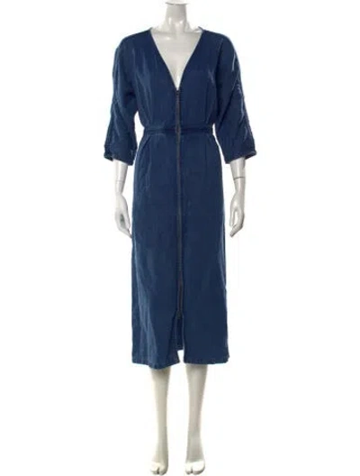 Pre-owned Mara Hoffman V-neck Long Dress In Blue