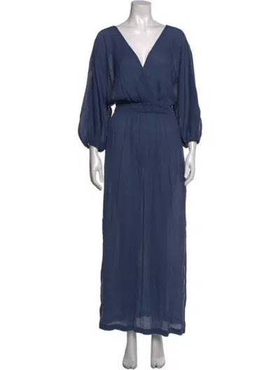 Pre-owned Mara Hoffman V-neck Long Dress In Blue