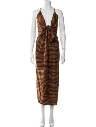 Pre-owned Mara Hoffman V-neck Long Dress In Brown