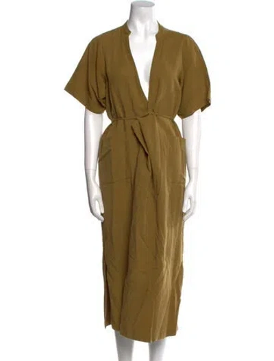 Pre-owned Mara Hoffman V-neck Long Dress In Green
