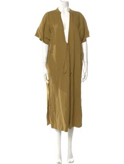 Pre-owned Mara Hoffman V-neck Long Dress In Green