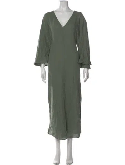 Pre-owned Mara Hoffman V-neck Long Dress In Green