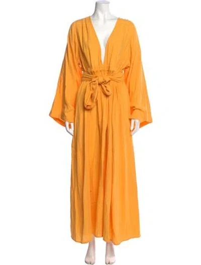 Pre-owned Mara Hoffman V-neck Long Dress In Orange