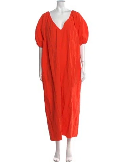 Pre-owned Mara Hoffman V-neck Long Dress In Orange