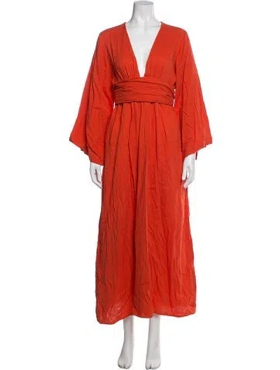 Pre-owned Mara Hoffman V-neck Long Dress In Orange