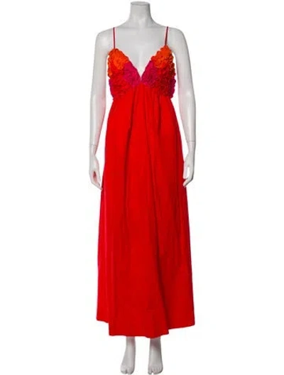 Pre-owned Mara Hoffman V-neck Long Dress In Red