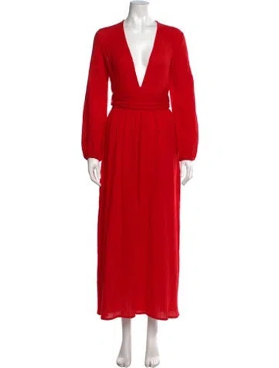 Pre-owned Mara Hoffman V-neck Long Dress In Red