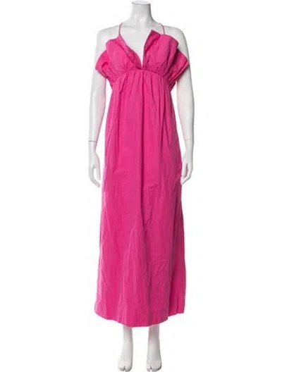 Pre-owned Mara Hoffman V-neck Long Dress In Red