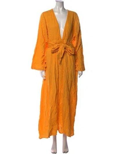 Pre-owned Mara Hoffman V-neck Long Dress W/ Tags In Orange/yellow