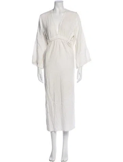 Pre-owned Mara Hoffman V-neck Long Dress In White