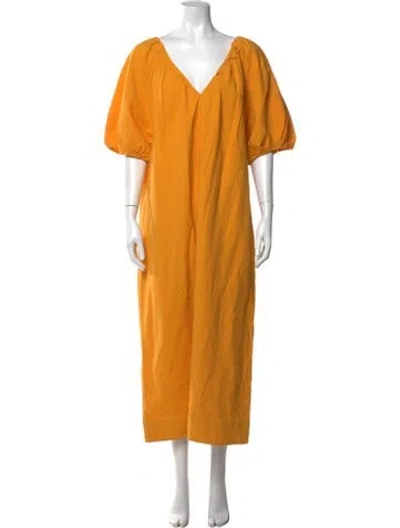 Pre-owned Mara Hoffman V-neck Long Dress In Yellow