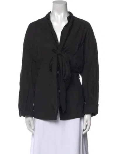 Pre-owned Mara Hoffman V-neck Long Sleeve Button-up Top In Black