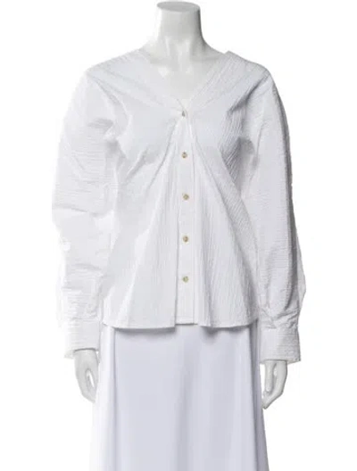 Pre-owned Mara Hoffman V-neck Long Sleeve Button-up Top In White