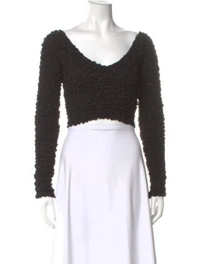 Pre-owned Mara Hoffman V-neck Long Sleeve Crop Top In Black
