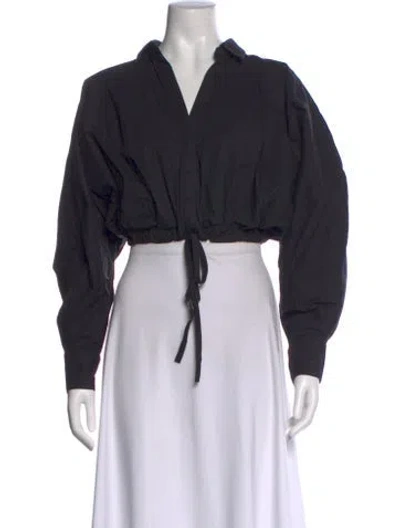 Pre-owned Mara Hoffman V-neck Long Sleeve Crop Top In Black