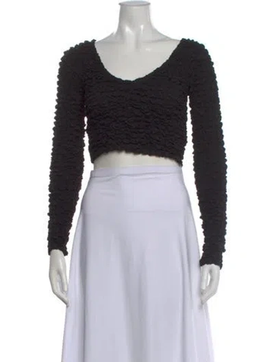 Pre-owned Mara Hoffman V-neck Long Sleeve Crop Top In Black