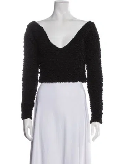 Pre-owned Mara Hoffman V-neck Long Sleeve Crop Top In Black