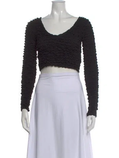Pre-owned Mara Hoffman V-neck Long Sleeve Crop Top In Black