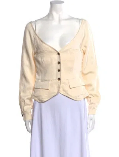 Pre-owned Mara Hoffman V-neck Long Sleeve Crop Top In Neutral