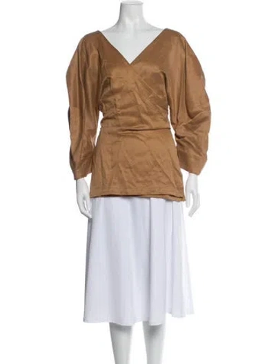 Pre-owned Mara Hoffman V-neck Long Sleeve Top In Neutral