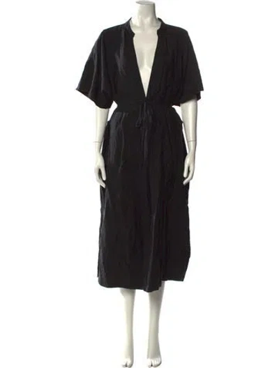 Pre-owned Mara Hoffman V-neck Midi Length Dress In Black