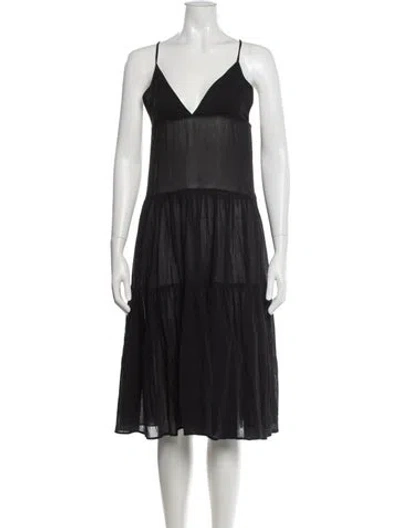 Pre-owned Mara Hoffman V-neck Midi Length Dress In Black