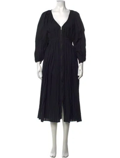 Pre-owned Mara Hoffman V-neck Midi Length Dress In Black