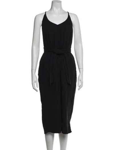 Pre-owned Mara Hoffman V-neck Midi Length Dress In Black