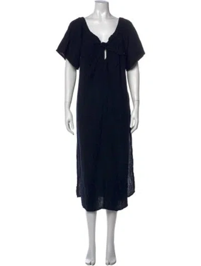Pre-owned Mara Hoffman V-neck Midi Length Dress In Black/blue