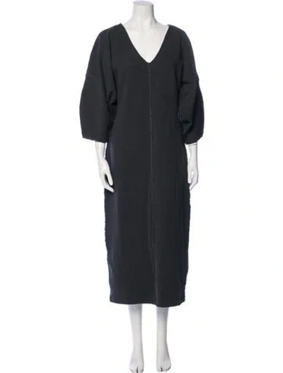 Pre-owned Mara Hoffman V-neck Midi Length Dress In Blue