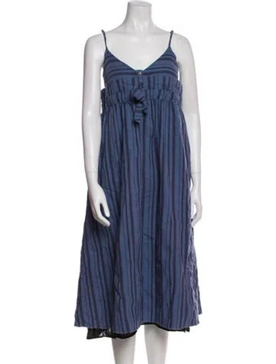 Pre-owned Mara Hoffman V-neck Midi Length Dress In Blue
