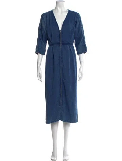 Pre-owned Mara Hoffman V-neck Midi Length Dress In Blue