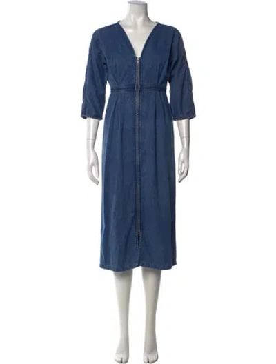 Pre-owned Mara Hoffman V-neck Midi Length Dress In Blue