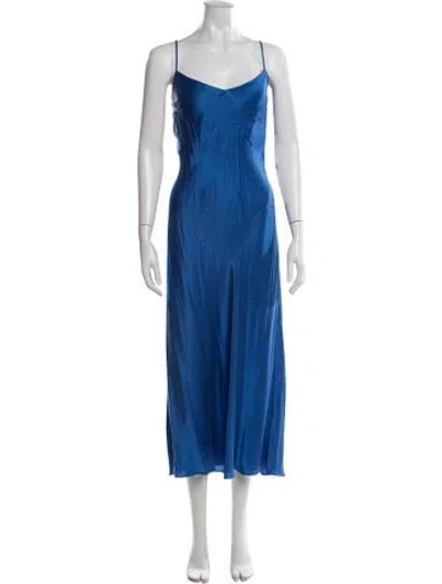 Pre-owned Mara Hoffman V-neck Midi Length Dress In Blue