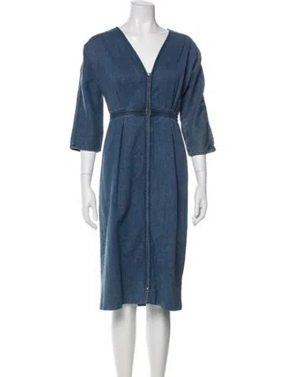 Pre-owned Mara Hoffman V-neck Midi Length Dress In Blue