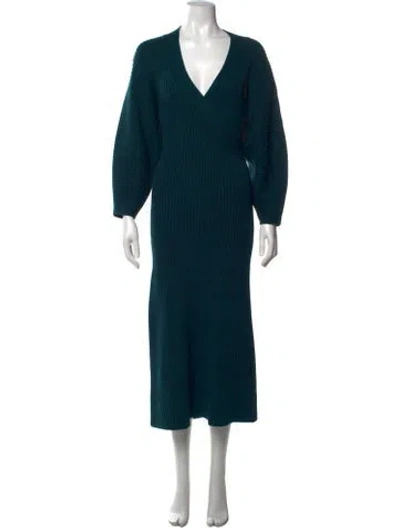 Pre-owned Mara Hoffman V-neck Midi Length Dress In Blue