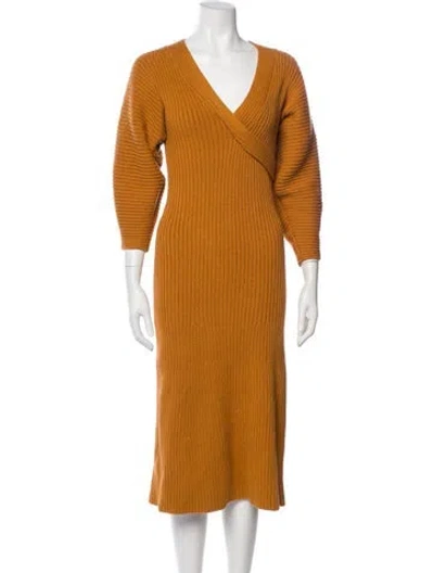 Pre-owned Mara Hoffman V-neck Midi Length Dress In Brown