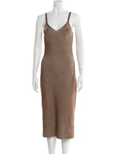 Pre-owned Mara Hoffman V-neck Midi Length Dress In Brown