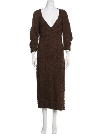 Pre-owned Mara Hoffman V-neck Midi Length Dress In Brown