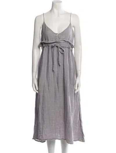 Pre-owned Mara Hoffman V-neck Midi Length Dress In Gray