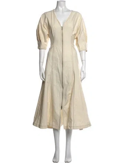 Pre-owned Mara Hoffman V-neck Midi Length Dress In Neutrals