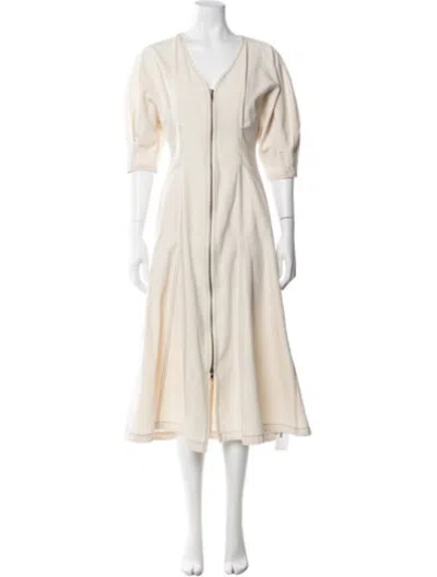 Pre-owned Mara Hoffman V-neck Midi Length Dress In Neutrals
