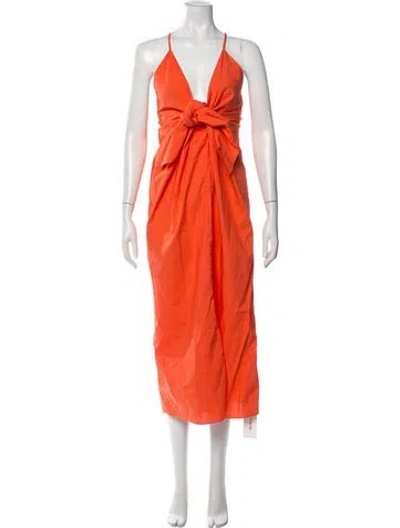 Pre-owned Mara Hoffman V-neck Midi Length Dress In Orange