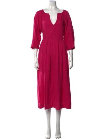Pre-owned Mara Hoffman V-neck Midi Length Dress In Pink