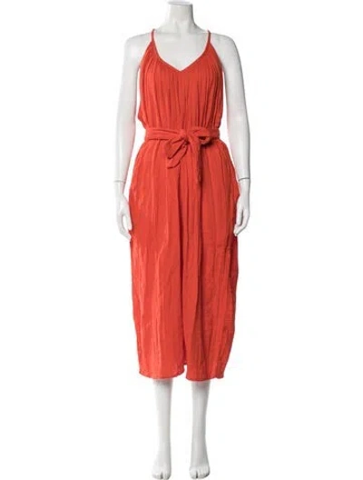 Pre-owned Mara Hoffman V-neck Midi Length Dress In Red