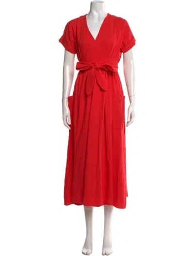 Pre-owned Mara Hoffman V-neck Midi Length Dress In Red