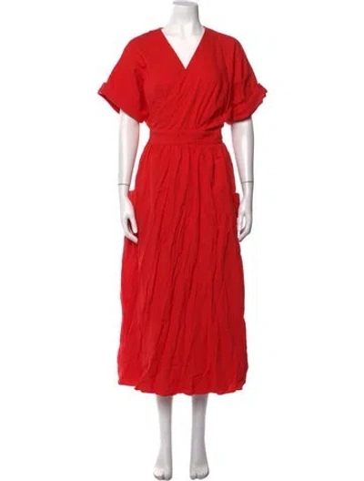 Pre-owned Mara Hoffman V-neck Midi Length Dress In Red