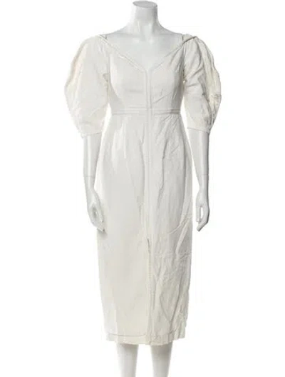 Pre-owned Mara Hoffman V-neck Midi Length Dress In White